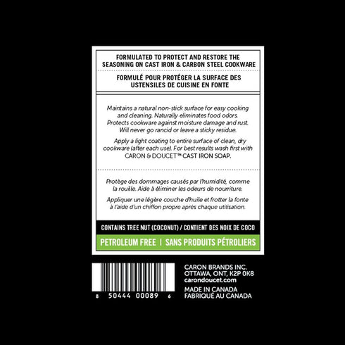 CARON & DOUCET Cast Iron Seasoning & Cleaning Oil, 100% Plant-Based & Food Grade, 8oz