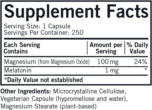 Melatonin Plus Magnesium Capsules - 250 Capsules - Hypoallergenic