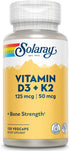 SOLARAY Vitamin D3 K2 Supplement - Bone Health and Immune Support - 5000 IU Vitamin D3, 50 mcg K2, 120 VegCaps