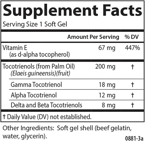 Carlson Tocotrienols, 40 mg, with Natural-Source Vitamin E, Sustainably Sourced, 90 Softgels