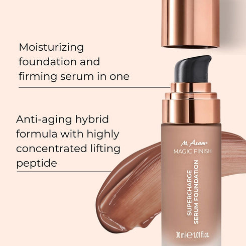 M. Asam MAGIC FINISH Supercharge Serum Foundation - Deep Almond, Moisturizing Makeup & Firming Face Serum (1.01 Fl Oz)
