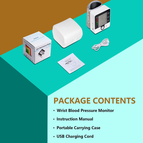 Talking Digital Wrist Blood Pressure Monitor, Automatic Machine with Rechargeable Cuff for Home Use, Large LCD Display