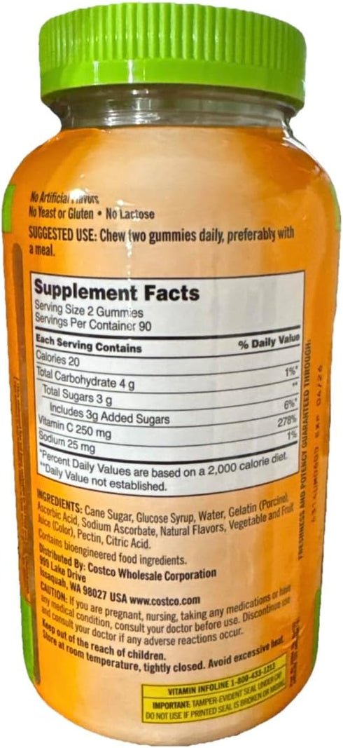 KIRKLAND Gummies 250 180 Count Signature Vitamin C Adult mg