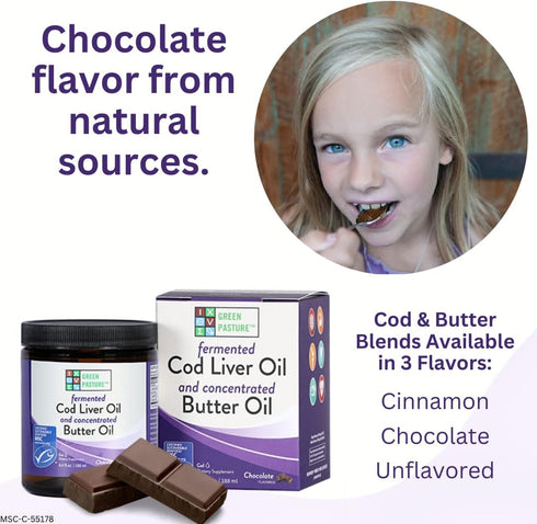 Green Pasture Butter Oil/Fermented Cod Liver Oil Gel, 6.4 oz, Vitamin A & D, Omega Fatty Acids (Chocolate)