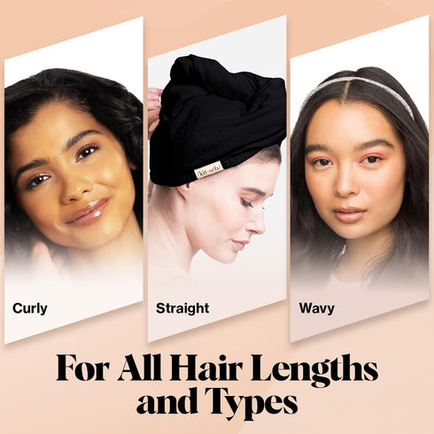 Kitsch Microfiber Hair Towel Wrap - Super Absorbent Quick Dry Towel for Long & Short Curly Hair - Black