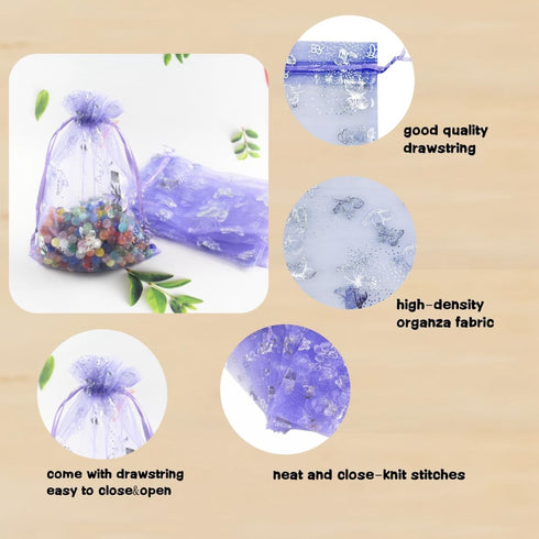 QIANHAILIZZ 5 x 7 Inch 100 Liac Butterfly Organza Jewelry Gift Pouch, Candy Pouch Drawstring Wedding Favor Bags