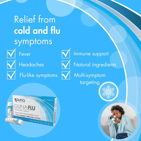 GUNA-Flu for Relief of Flu-Like Symptoms, Body Aches, Headache, Fever, Chills, Fatigue - 6 Tubes