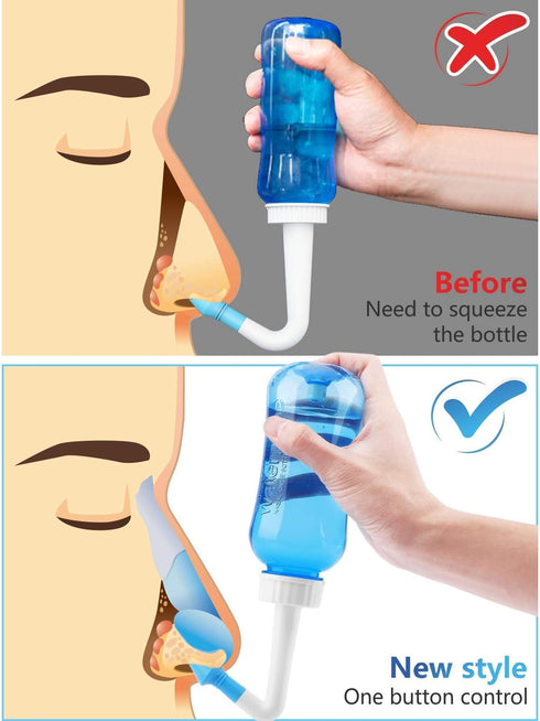 Darate Neti Pot Sinus Rinse Bottle, 500ML Nose Wash Cleaner for Adult & Kid, BPA Free with Sticker Thermometer