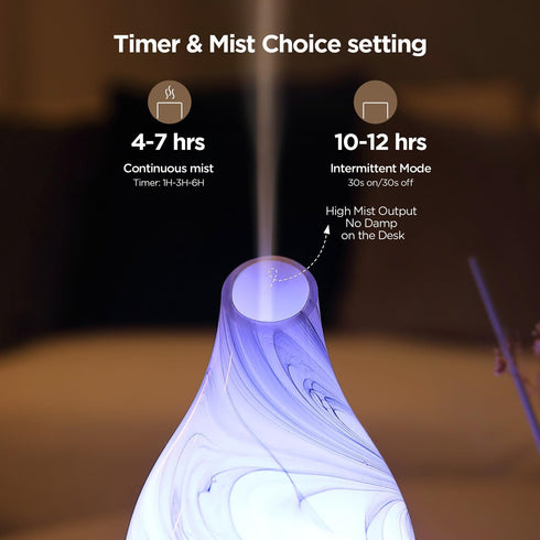 inrorans 160ml 7 Essential Oil Diffuser, Art Glass Ultrasonic Aromatherapy Diffuser for Home with Intermittent Mist