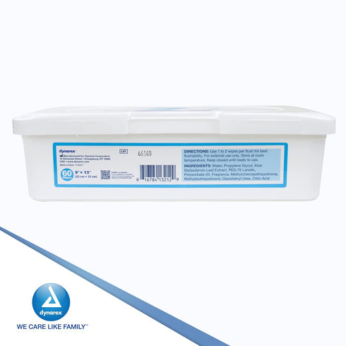Dynarex DynaCare Flushable Wipes, 60 Wipes Tub, Alcohol Free, Safe for Sewers and Septic