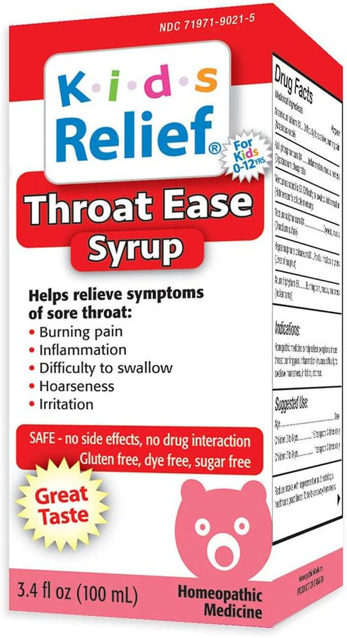 Kids Relief Throat Ease Syrup for Ages 0-12 - 3.4 Fl Ounce