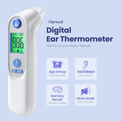 Digital Ear Thermometer for Kids and Adults - High Accuracy Baby Thermometer with 1s Result, 30 Memory Recall, 21 Probe