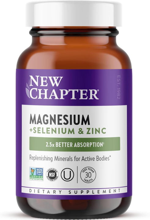 New Chapter Magnesium-Selenium-Zinc Supplement for Active Bodies, 325 mg Magnesium in One-Daily Tablet, 30 Count