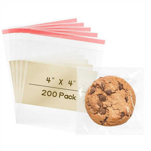 Cookie Bags with Seal, 200PCS Self Sealing Cellophane Bags 4X4 Inches for Gift Giving, Packaging Treats