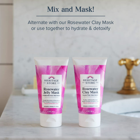 Heritage Store Rosewater Jelly Face Mask - Hydrating Gel Treatment with Hyaluronic Acid, Vegan, 2oz
