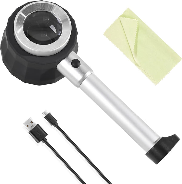 30X Handheld Magnifier with 6 Light, Jeweler Loupes Lighted Magnifying Glass for Seniors Reading Crafts Jewelry