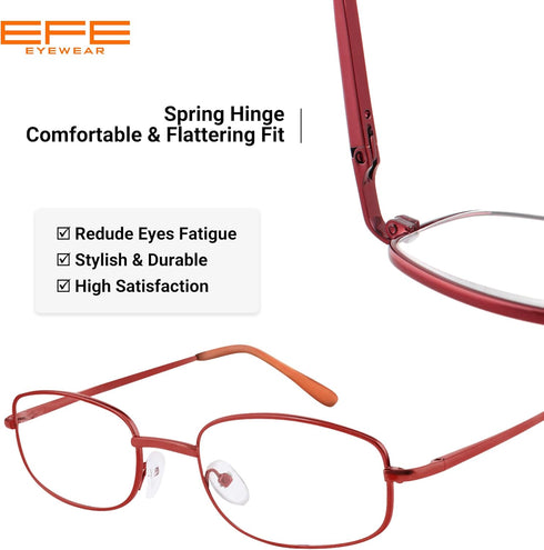 EFE Metal Frame Reading Glasses, 2.5 Wire Lightweight Spring Hinge Eyeglasses, 4 Pack Mixcolor