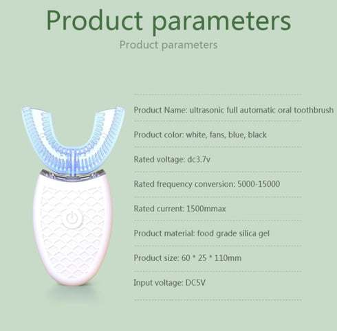 VIDECOR 360 Adult Smart U Shape Degrees Sonic Electric Toothbrush Silicone Automatic Travel U-Shaped Toothbrush,Blue