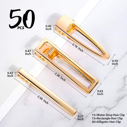 LEOBRO Gold Hair Clips - 50PCS Alligator Barrettes for Women, Girls, Crafts, DIY Hair Bows
