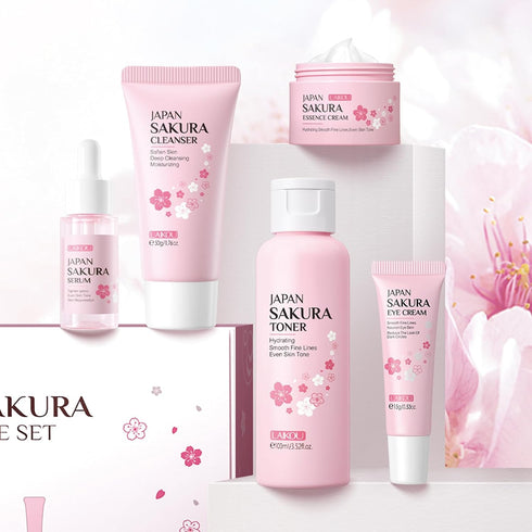 Skin Care Set JAPAN SAKURA Women Beauty Gift Set with Cleanser, Toner, Serum, Eye Cream, Face Cream (5pcs)