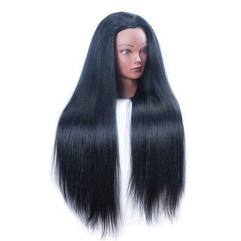 Mannequin Head with Hair - 26" Hair Styling Doll Head with Table Clamp Stand Included (Black YK)