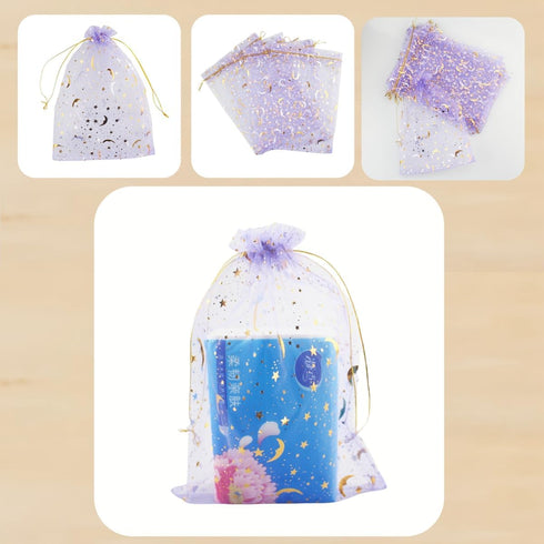 QIANHAILIZZ 100 Pack 7x9 Inch Moon Star Organza Jewelry Gift Pouch, Drawstring Wedding Favor Bags