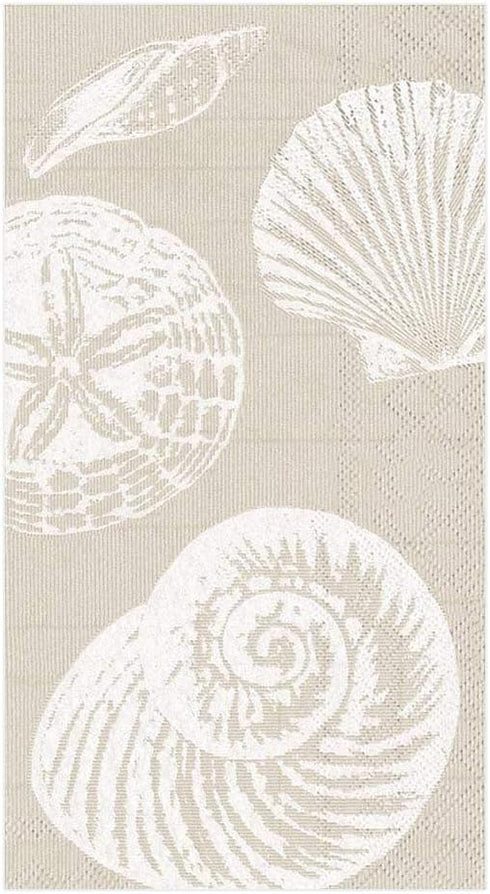 Packs 15 Caspari Shells Paper Guest Towel Napkins in Sand - Two