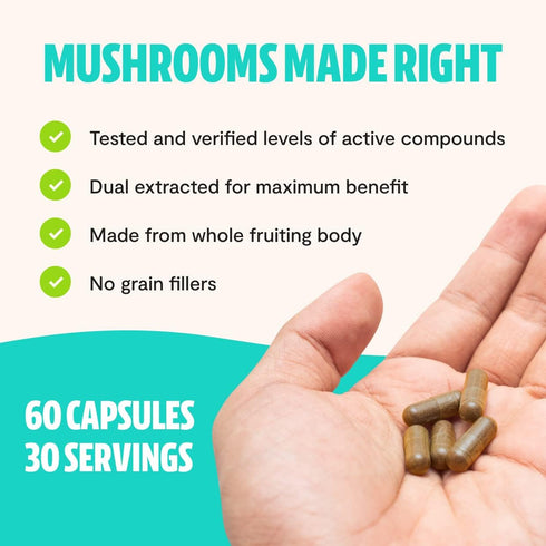 FreshCap Ultimate Mushroom Complex - Lions Mane, Reishi, Cordyceps, Chaga, Turkey Tail, Maitake - 60 Capsules for