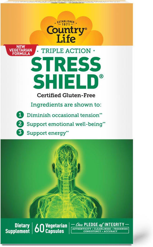 Country Life Stress Shield, Stress & Tension Relief Supplement with Ashwagandha, 60 Capsules