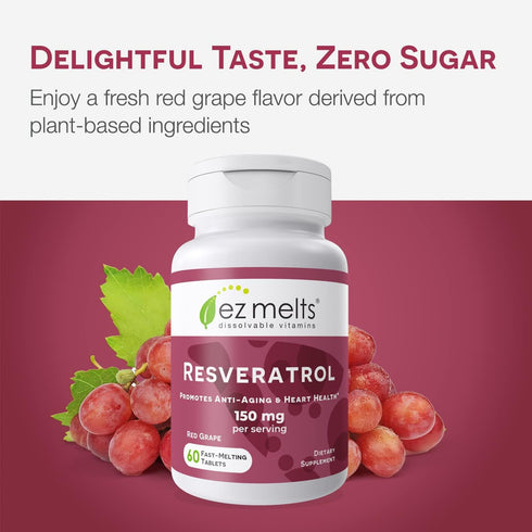 EZ Melts Dissolvable Resveratrol Supplement, 150 mg, Sugar-Free, 1-Month Supply