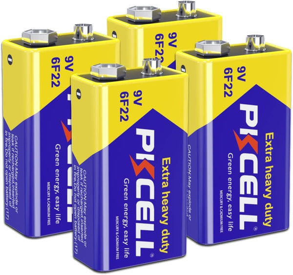 PKCELL 9V Battery Carbon Zinc for Smoke Detectors 6F22 Battery, Ultra Long-Lasting with 10-Year Shelf Life (4 Count)
