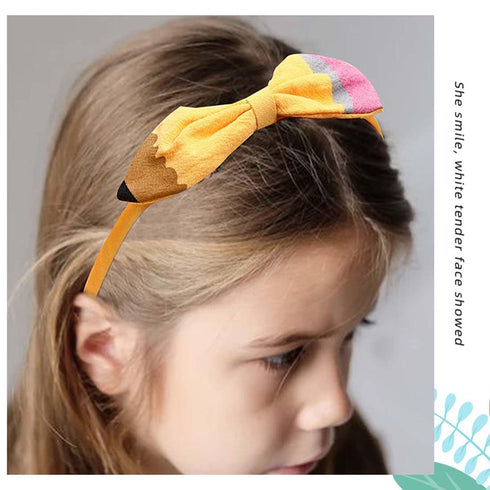 Back to School Headband for Girls School Bow Hair Band Teacher Headband Pencil Girl Headband School Hair Accessories TSFG21 (Pencil Headband Set)