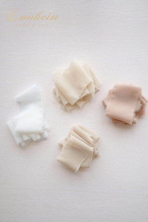 Lookein Handmade 1.5" Chiffon Silk-Like Ribbon Sample Swatch Chart - Frayed Edges for Wedding Invitations