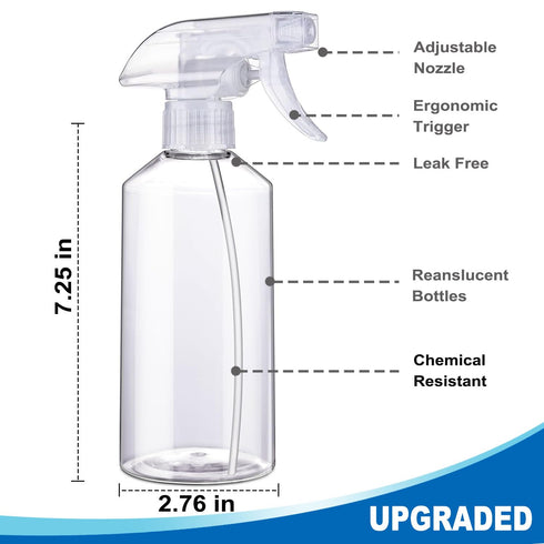 JohnBee Spray Bottles, 16.9oz/2Pack, Premium Adjustable No Leak Spray Bottles for Cleaning, Hair, Plants