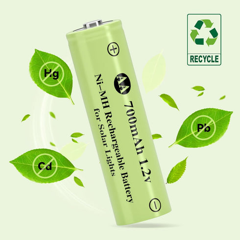 Hronn 1.2V 700mAh 16 Pack AA NiMH Rechargeable Battery, Double A Solar Lights Battery for Outdoor String Light, Pathway
