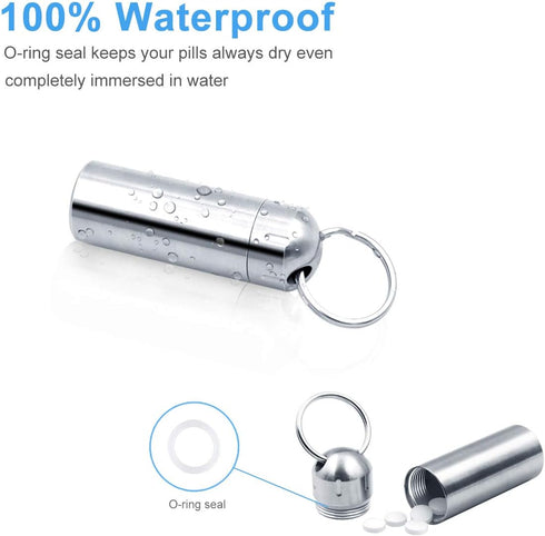 SHD Pill Box Keychain Waterproof Single Chamber Stainless Steel Organizer for Outdoor Travel