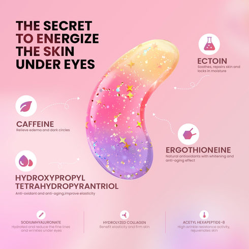 Under Eye Patches, 24 Pairs of Tri-color Glitter Gel Pads for Dark Circles, Puffy Eyes, and Wrinkles, Natural Collagen