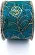 WR 63-5083 Peacock Green / Gold Wired Edge Ribbon 2-1/2" x 10 Yard, for Tree Wreath Decorating, Gift Wrapping, Crafting, Home Décor by Designer's Shop