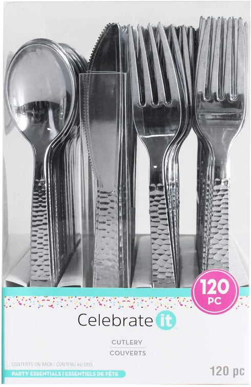 Celebrate It Silver Hammered Plastic Cutlery Set, 120ct.