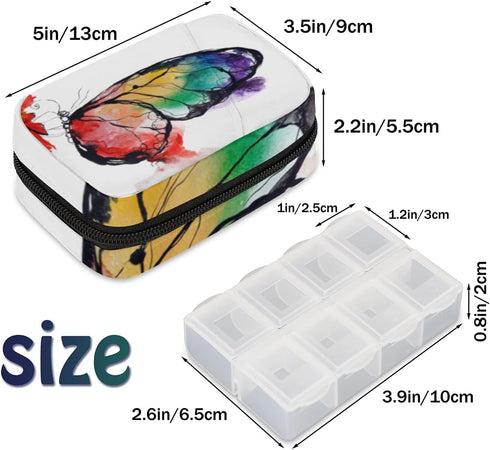 Honeybaby Colorful Butterfly Pill Case Bag Portable Weekly Pill Organizer Travel Pill Organizer Case Bag with Zipper