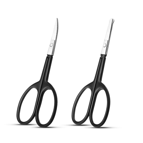 Small Grooming Scissors for Facial Hair - Eyebrow, Nose Hair, Mustache, Beard Trimming Kit - 2PCS Black with Cover