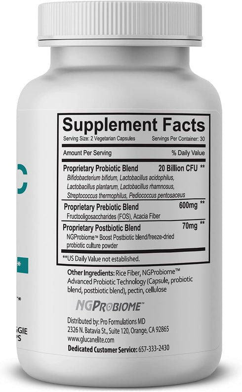 Probiotic Elite – Synbiotic with FOS + Supernatant – 60 vcaps – Pre, Post & Probiotic Digestive Support with 20 Billion CFU, FOS, Acacia Fiber & Freeze–Dried Culture Powder – No Refrigeration Needed