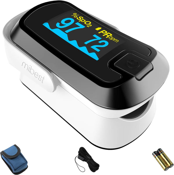 mibest OLED Finger Pulse Oximeter, O2 Meter in Dual Color White/Black