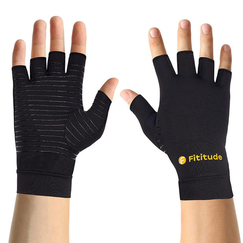 Infused Copper Pair of Compression Gloves, Half Finger for Arthritis, Swelling, Joint and Hand Pain Relief