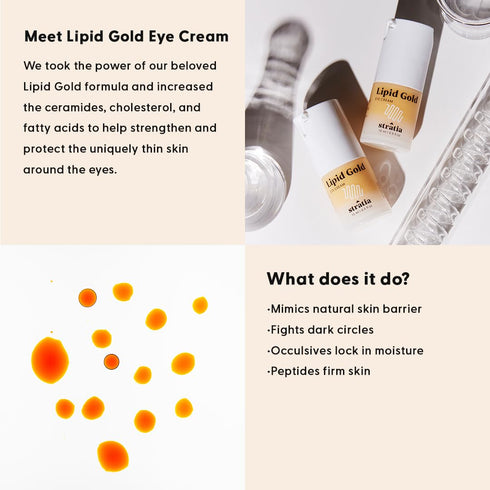 Stratia Lipid Gold Eye Cream Moisturizer & Anti-Aging Skin Care for Dark Circles, Fine Lines, Wrinkles, & Under Eye Brightener, 0.5 fl. oz