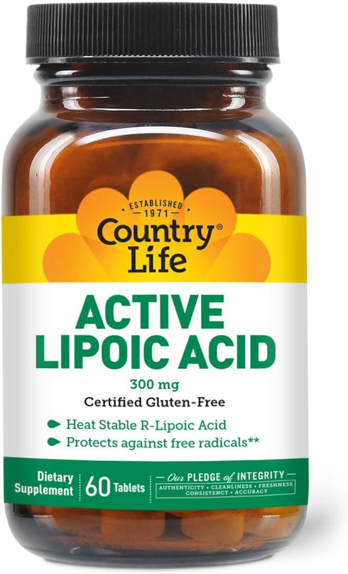 Country Life R-Alpha Lipoic Acid Complex 300mg, Antioxidant Support, No Yeast, Gluten, Milk