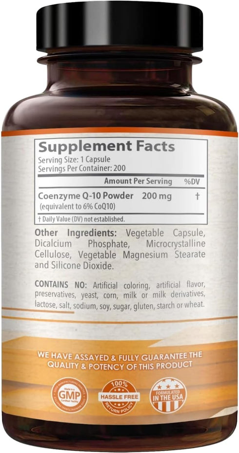 Coenzyme Q10 200mg Supplement - Once Daily CoQ10 Powder Capsules for Heart Health, Antioxidant Support