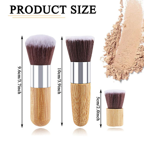3 PCS Mini Travel Size Flat Top Face Foundation Brush Makeup Brush, with Synthetic Bristles & Bamboo Handle for Liquid,Cream, Flawless Powder Cosmetic Professional Makeup Application