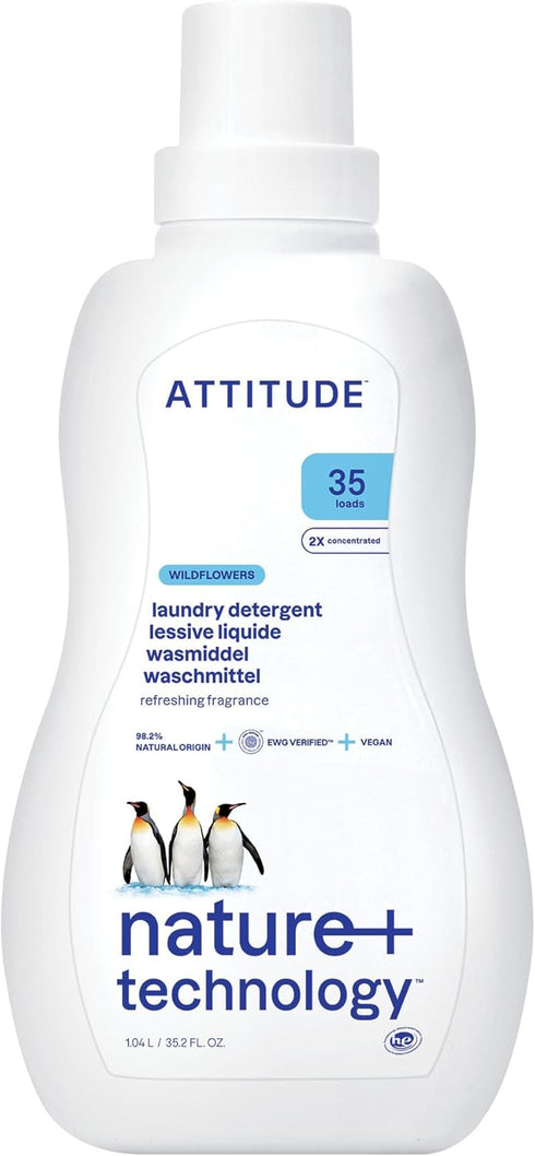 ATTITUDE Liquid Laundry Detergent, EWG Verified, 35 Loads, 35.5 Fl Oz, Vegan and Plant Based, Wildflowers