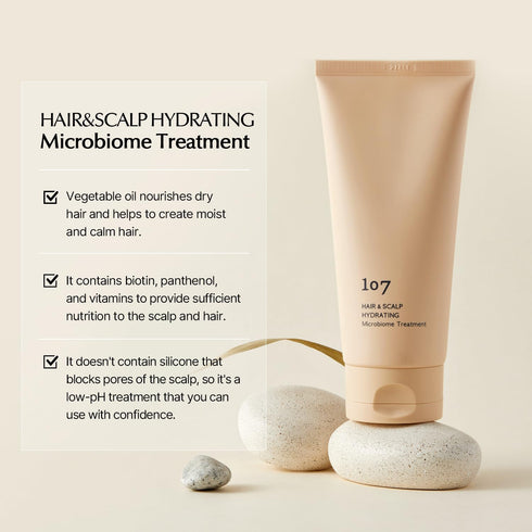 107 HAIR & SCALP HYDRATING Microbiome Treatment 180ml | 6.1 fl oz | Hair Mask | Scalp Soothing | Korean skin care | Paraben Free, Cruelty Free